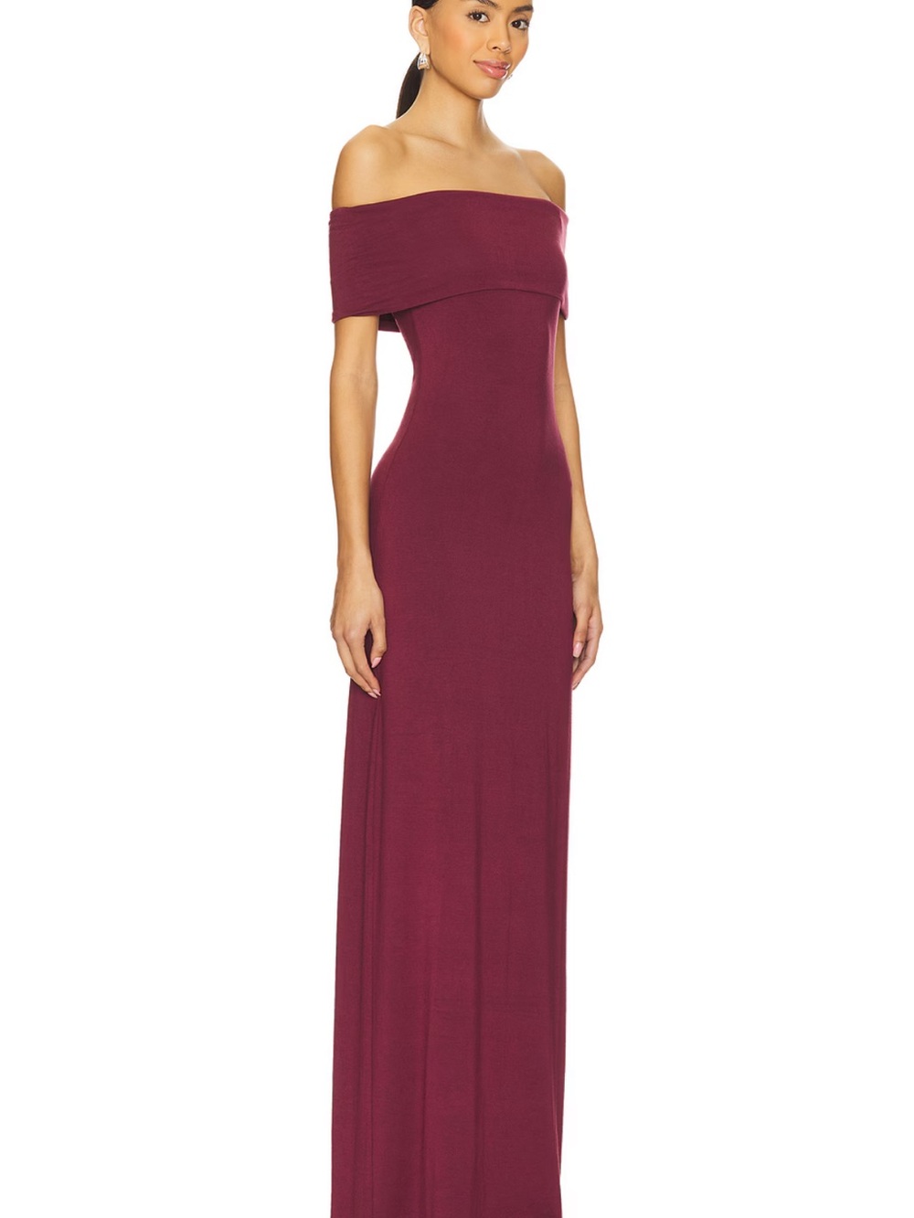 Off-Shoulder Wine Maxi Dress